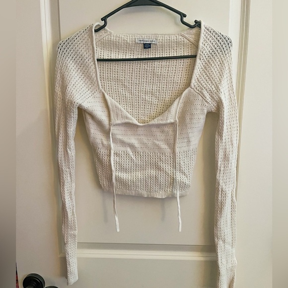 American Eagle Crochet Cream Long Sleeve Crop Size Small - Picture 2 of 7